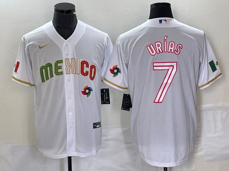 Men 2023 World Cub Mexico #7 Urias White Nike MLB Jersey style 31